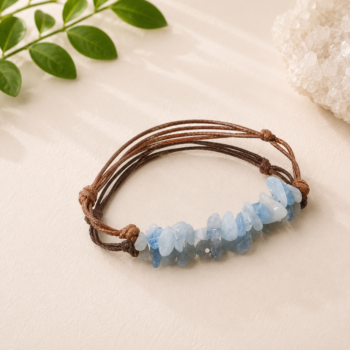 Pulsera Nudo Chip Aguamarina